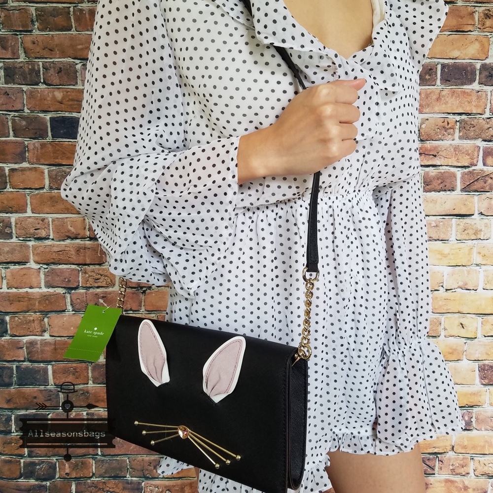 🔽 Kate spade Cali hop to it rabbit clutch black - Picture 1 of 4